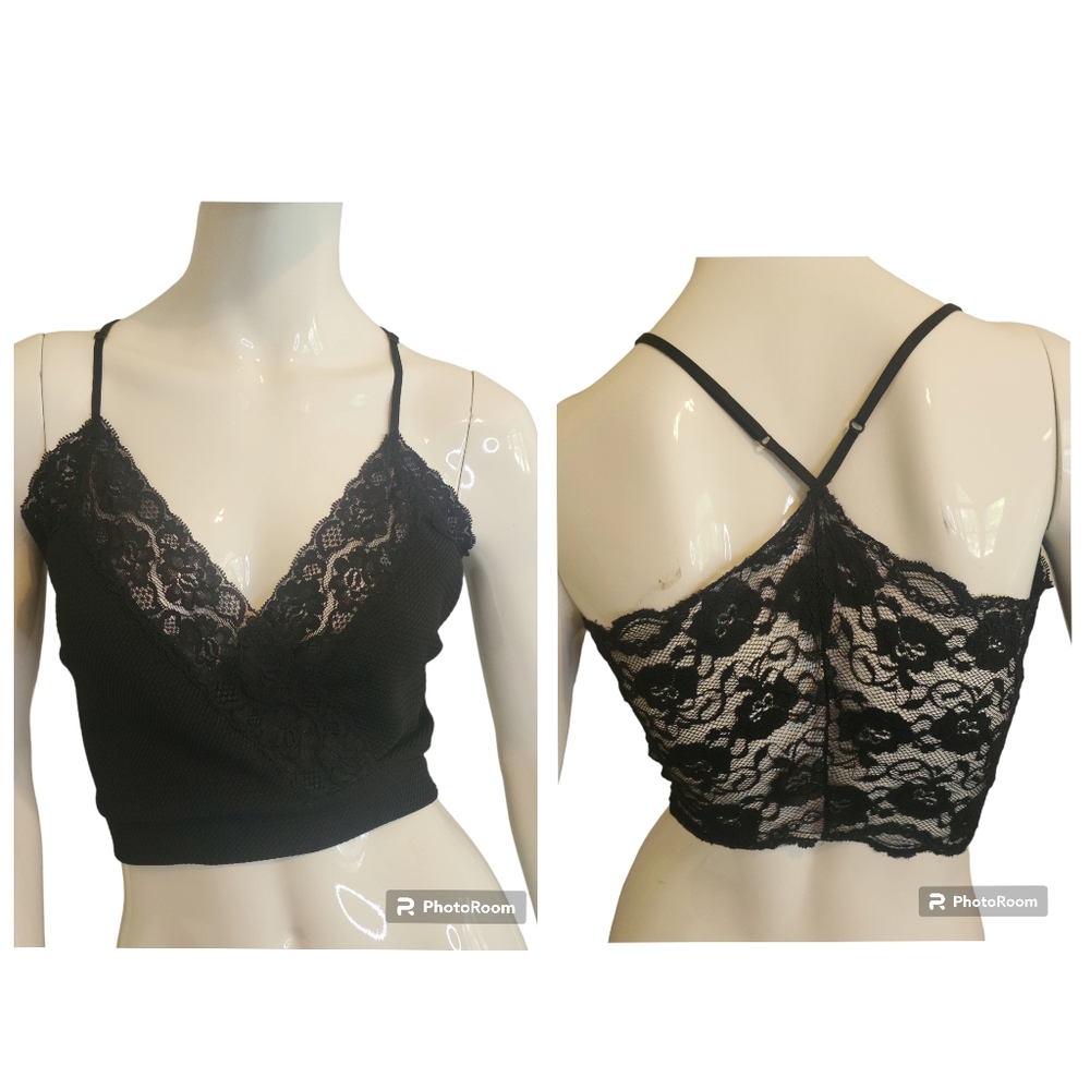 Windsor Spaghetti Strap Adjustable Floral Lace V-Neck Stretchy Skater Goth Emo